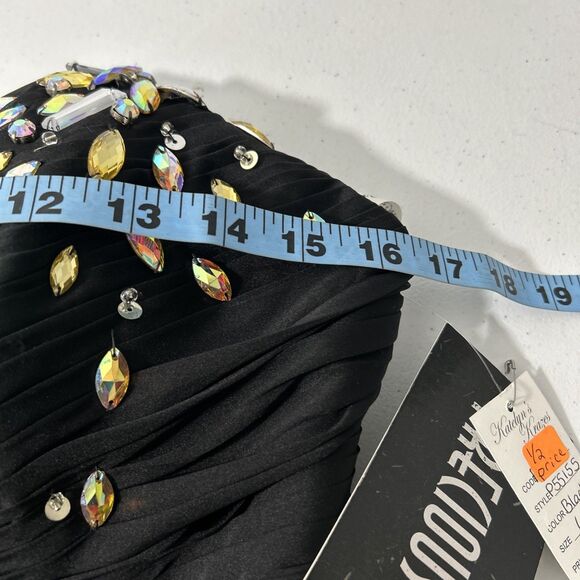 Precious Formals Dress Womens 6 Black One Shoulder Rhinestones Flowy Hoco - Picture 7 of 8